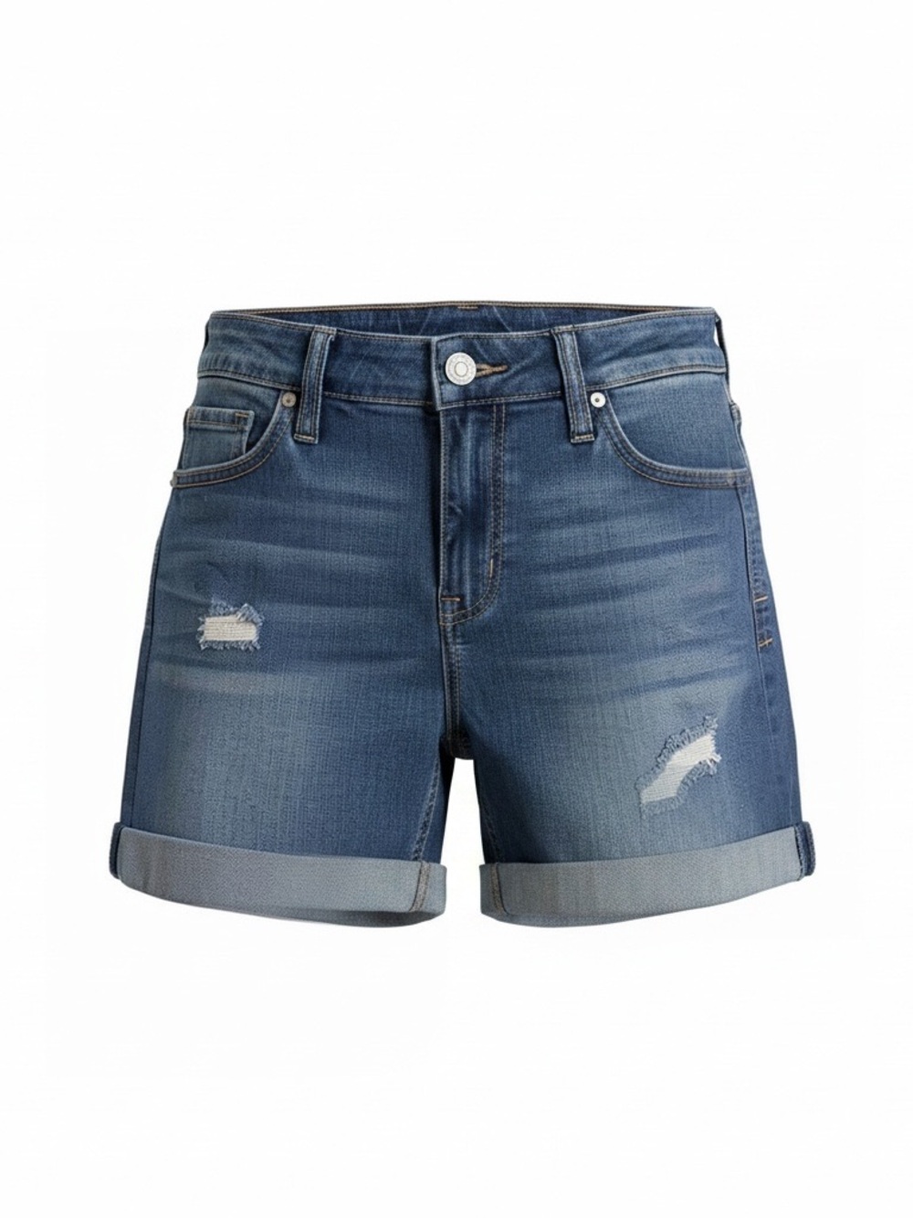 Sugar Distressed Rolled-Hem Denim Shorts - Blue